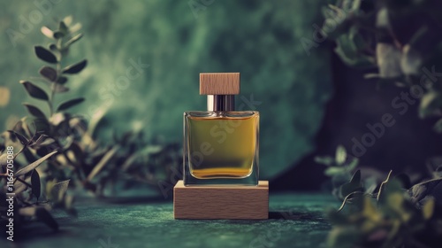 Perfume on wooden stand