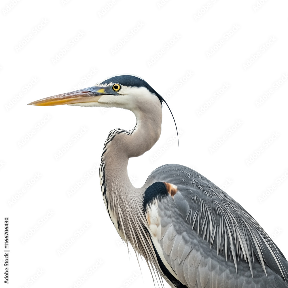 Fototapeta premium Great Blue Heron standing in profile with a transparent background.