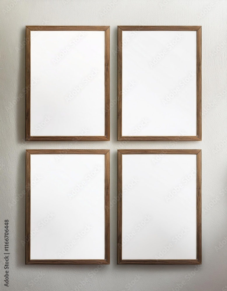 Four small framed blank poster mockups in portrait on wall - Mockup Four small framed blank poster mockups in portrait on wall - Mockup