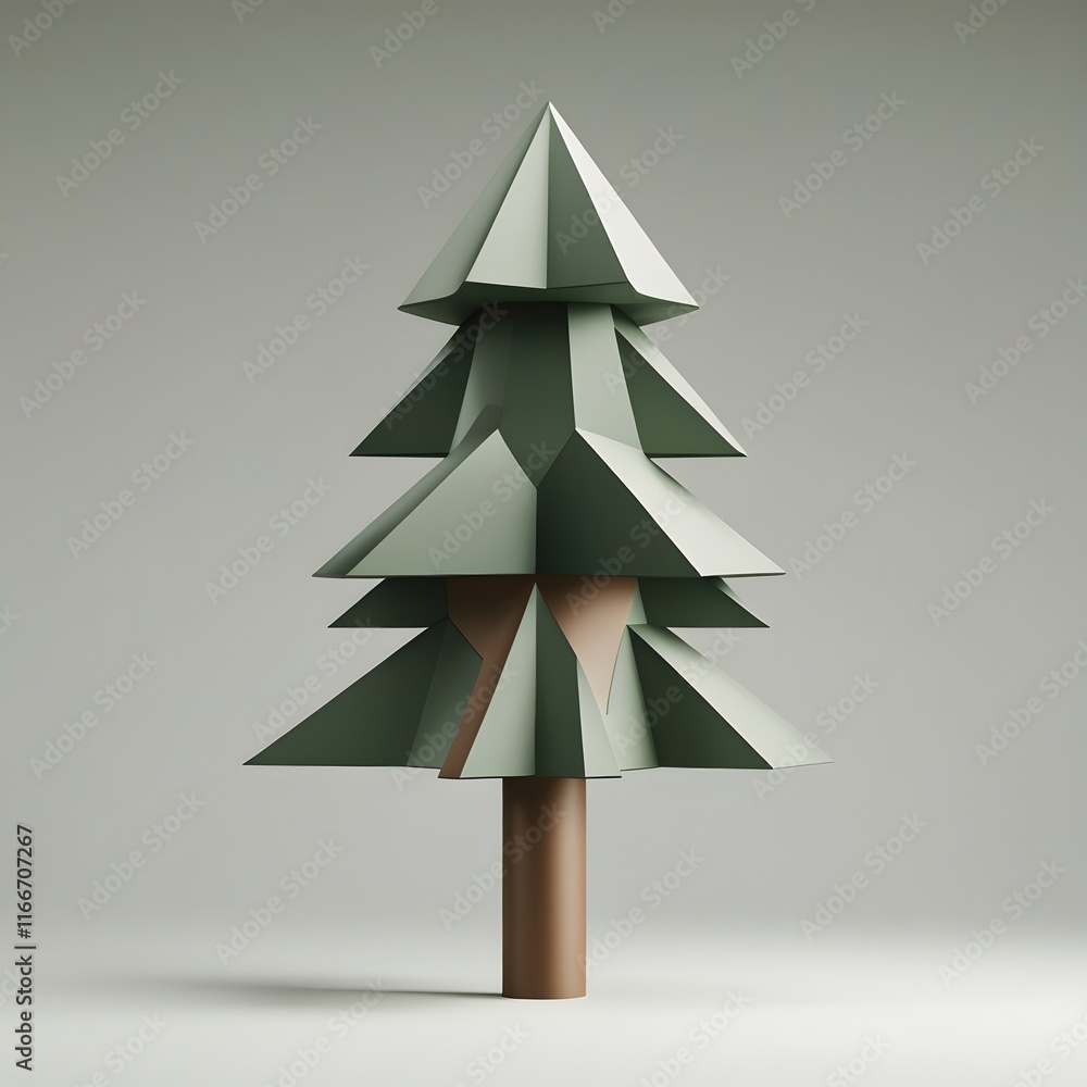 Fototapeta premium Geometric Elegance: A Minimalist 3D Pine Tree