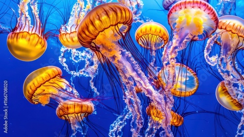 Ethereal Underwater Scene with Vibrant Jellyfish photo