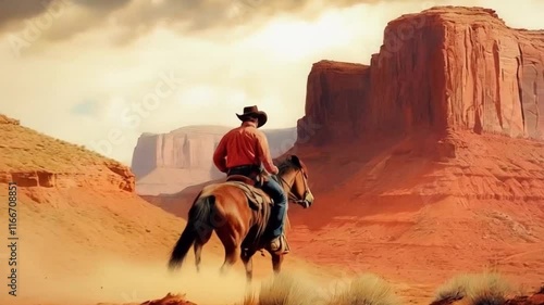 Lonely Cowboy Animation.  AI generated video.  An animation of a single cowboy riding slowly across the desert.