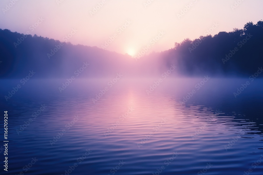 Fototapeta premium Sunset over foggy water