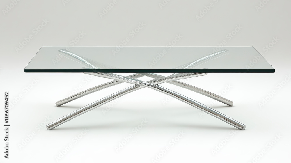 Sleek modern glass coffee table with minimalist chrome legs, perfect for contemporary interiors and enhancing living room style. Sleek modern glass coffee table with minimalist chrome legs, perfect for contemporary interiors and enhancing living room style.