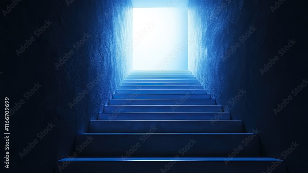 Abstract glowing stairs ascending towards a bright peak, symbolizing business progress. Abstract glowing stairs ascending towards a bright peak, symbolizing business progress.