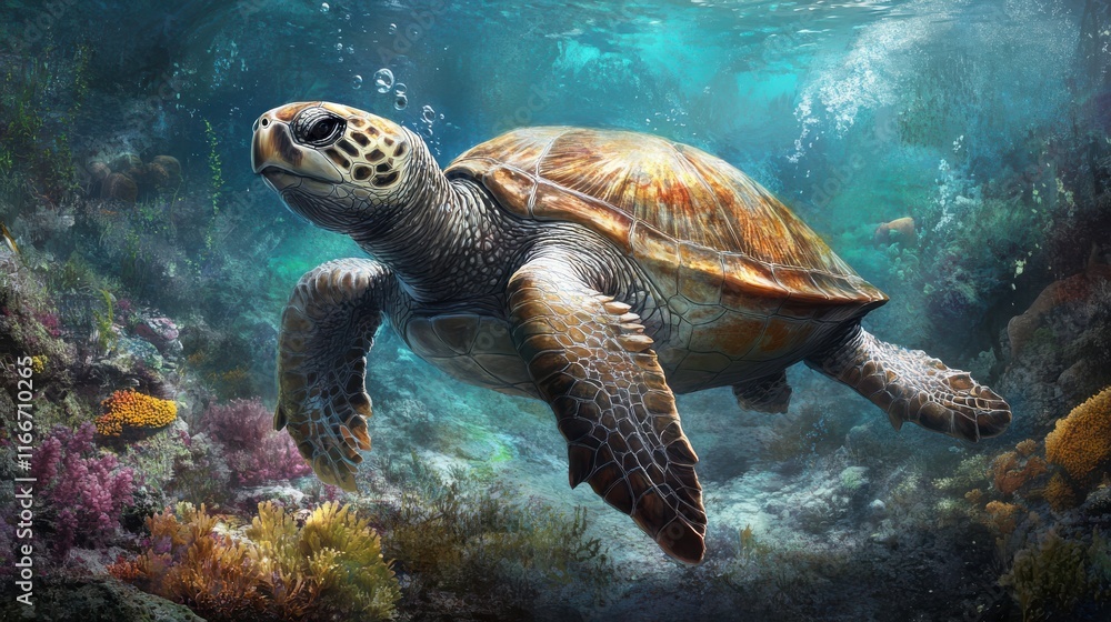 Obraz premium Graceful Turtles Swimming in a Marine Environment