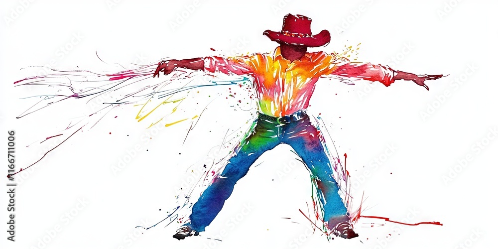 Fototapeta premium watercolor country line dancer