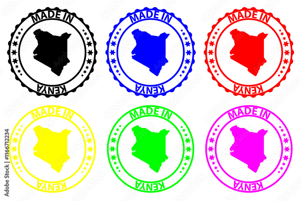 Made in Kenya - rubber stamp - vector, Kenya map pattern - black, blue, green, yellow, purple and red Made in Kenya - rubber stamp - vector, Kenya map pattern - black, blue, green, yellow, purple and red