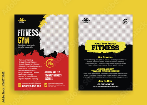 Gym and sports trainer vector a4 size editable print ready flyer or poster template, online fitness workout club leaflet or brochure cover design