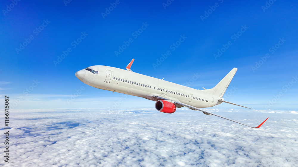 Obraz premium White passenger airplane flying in the sky