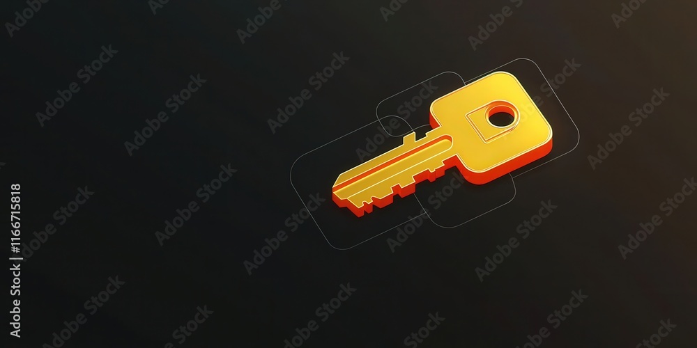 Fototapeta premium goal of life success connection concept. Bright orange key isolated on a dark background, symbolizing security and access.