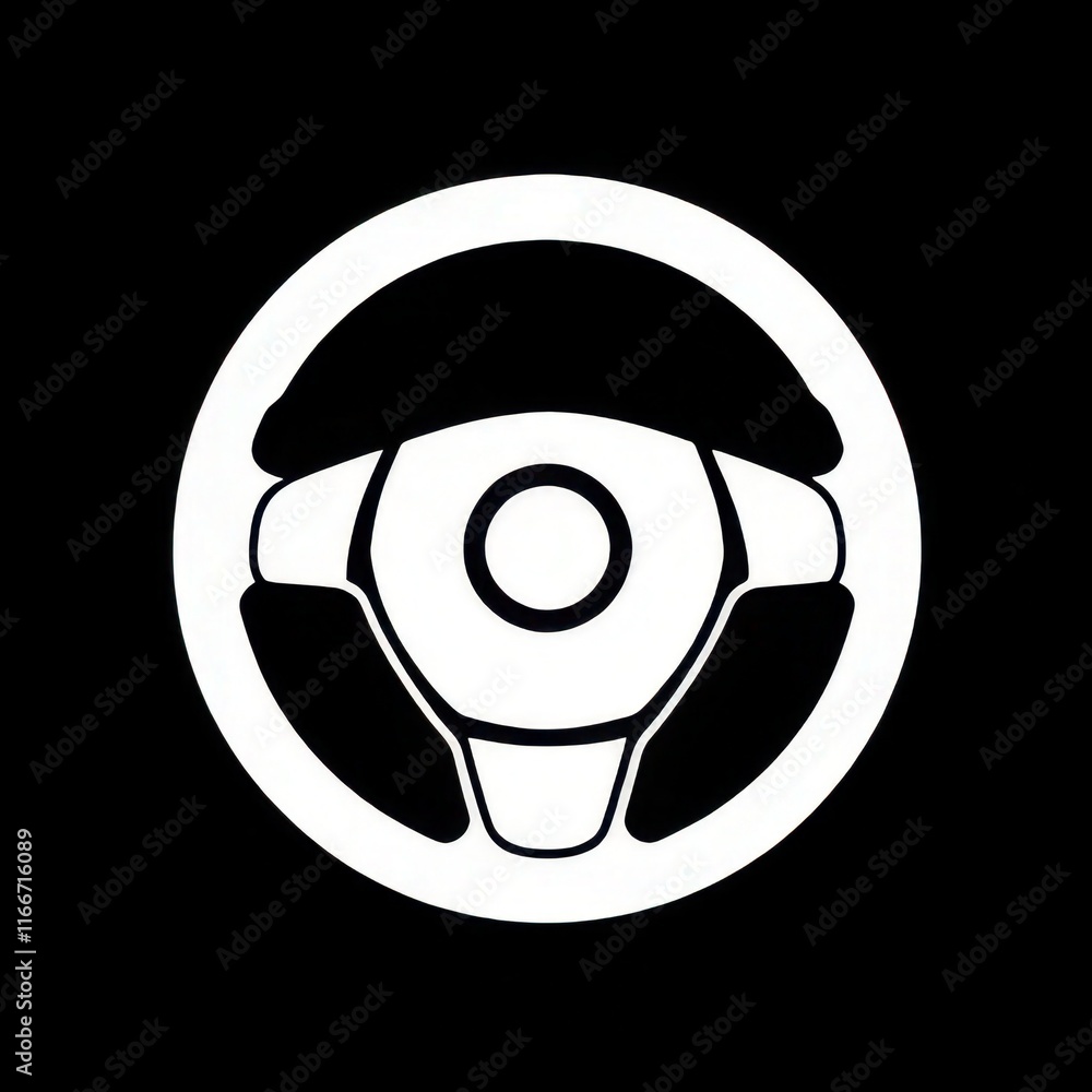 black and white steering wheel icon in black backround black and white steering wheel icon in black backround