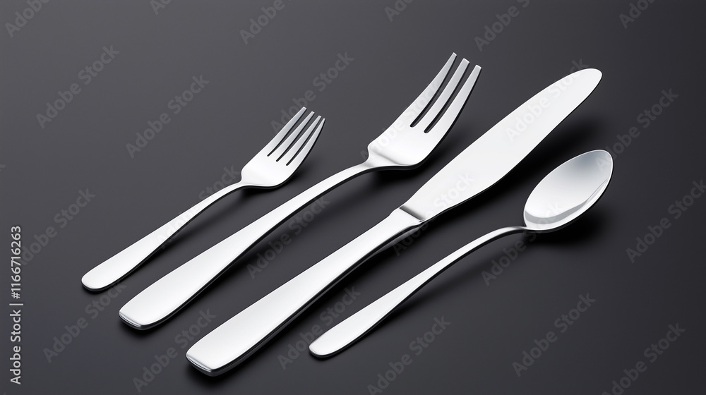 A set of silverware including a fork, knife, and spoon A set of silverware including a fork, knife, and spoon