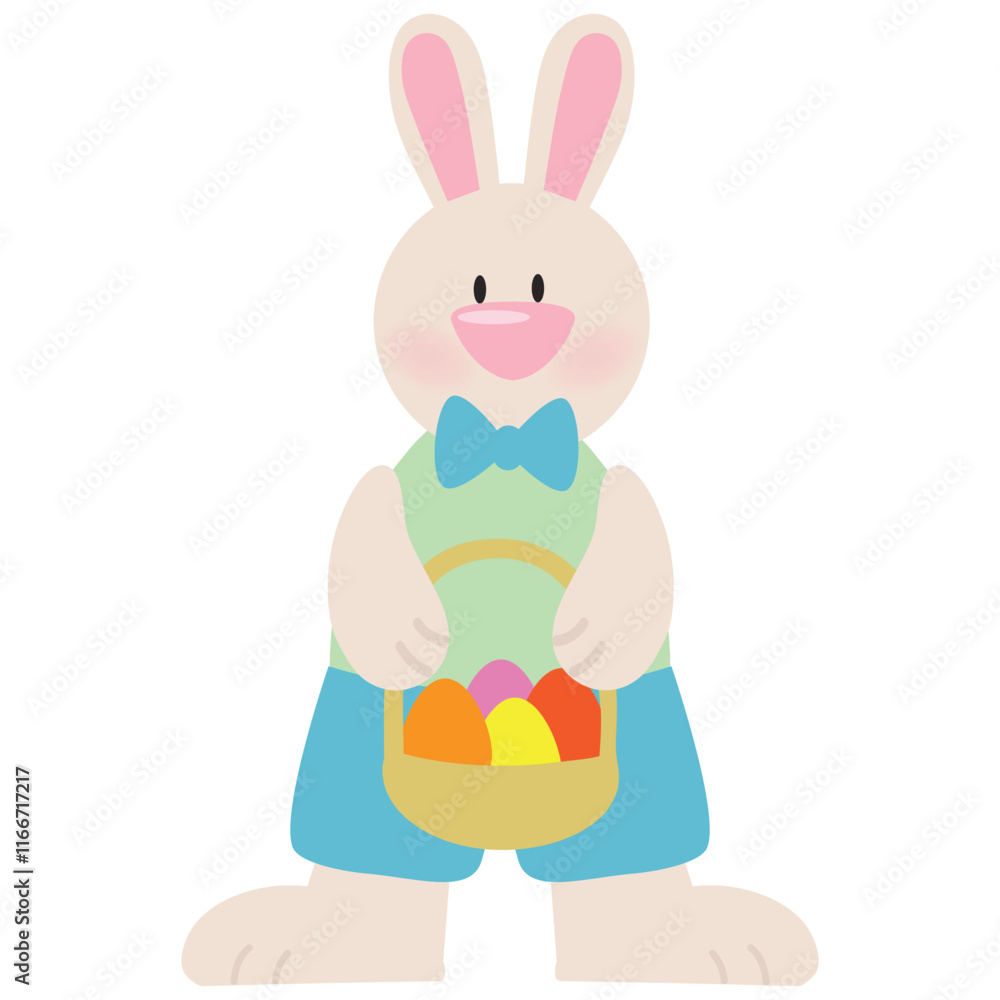 Cute Easter bunny boy with basket vector cartoon illustration Cute Easter bunny boy with basket vector cartoon illustration