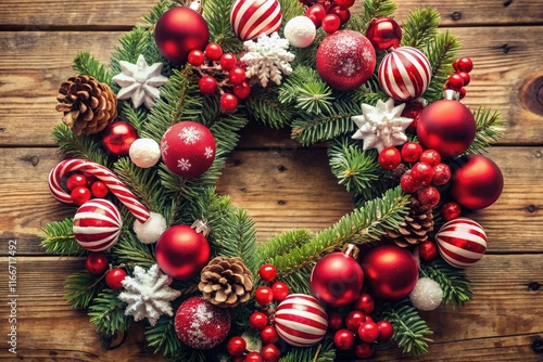 A classic red and white Christmas wreath, perfect for vintage holiday decor.