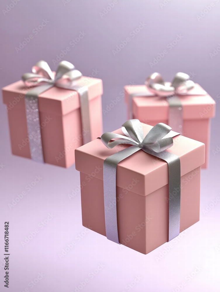Obraz premium Pink Gift Boxes with Silver Ribbons