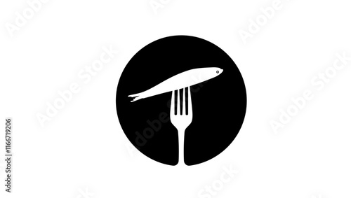 Anchovies on fork,fish on fork,  black isolated silhouette