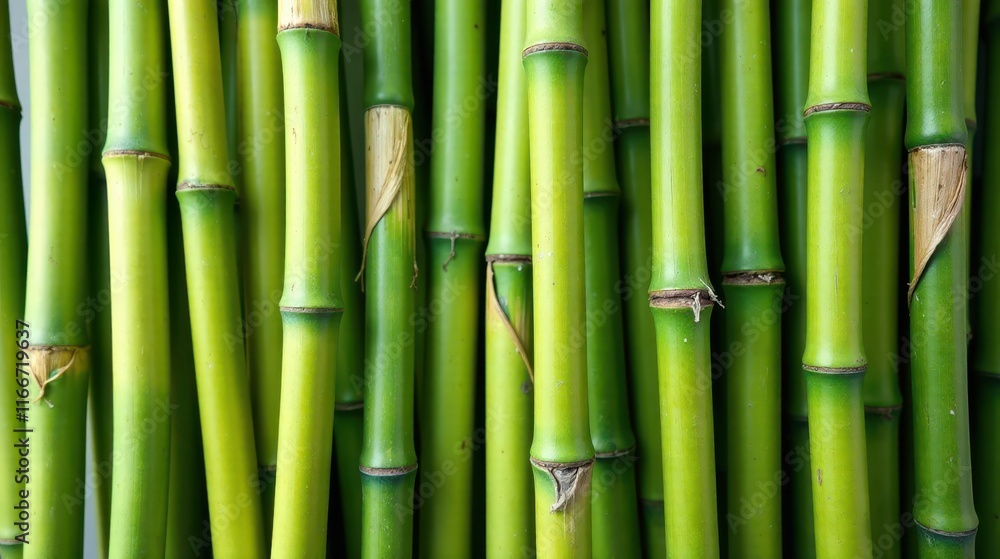Fototapeta premium A Lush Vertical Arrangement of Vibrant Green Bamboo Stalks, Displaying Their Natural Texture and Growth Patterns