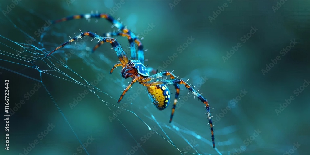 Macro shoot on a fantasy spider climbing on a spiderweb. Macro shoot on a fantasy spider climbing on a spiderweb.