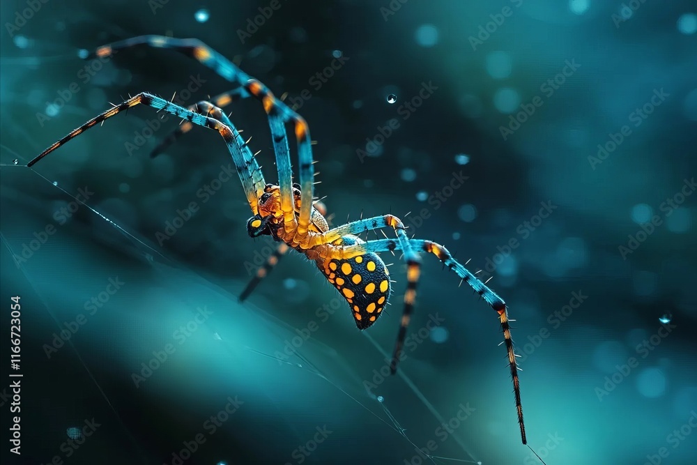 Macro shoot on a fantasy spider climbing on a spiderweb. Macro shoot on a fantasy spider climbing on a spiderweb.