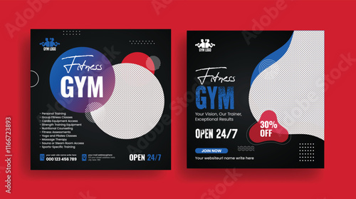 
Gym and fitness training workout social media square flyer or poster and web banner design, promotional editable social media post banner set template design
