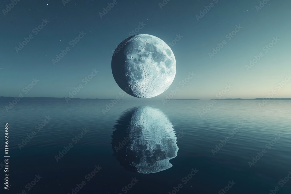 Large moon over ocean Large moon over ocean