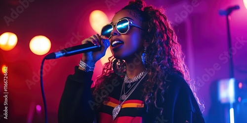 female hip-hop rapper performing in music video photo