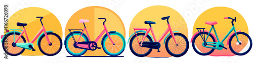 A series of colorful bicycles displayed in a row, showcasing various styles and designs.