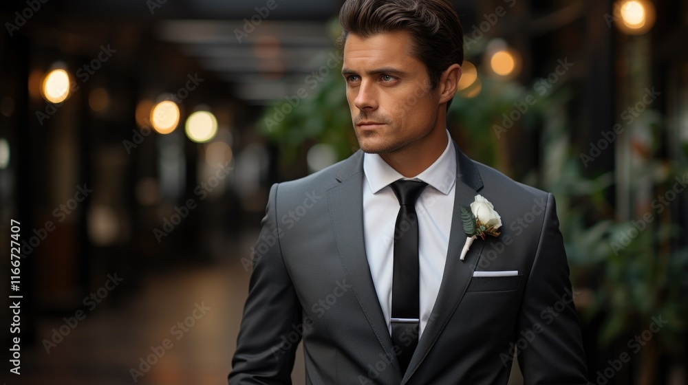 Fototapeta premium Elegant Man in a Gray Suit, B&W Photography