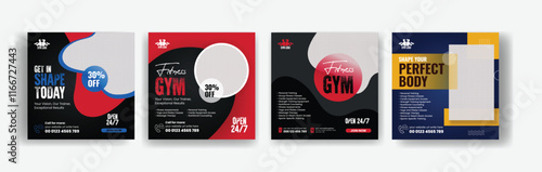 Editable Gym and Fitness social media post banner set, Sport and personal trainer ads, post bundle and 
Promotional advertising  collections with black and red background