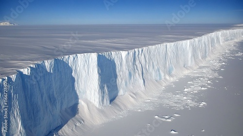 Majestic Antarctic Ice Wall: A Breathtaking Aerial View photo