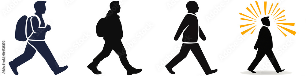 The image depicts a series of figures walking, culminating in a brightly illuminated figure, symbolizing transformation or enlightenment. The image depicts a series of figures walking, culminating in a brightly illuminated figure, symbolizing transformation or enlightenment.