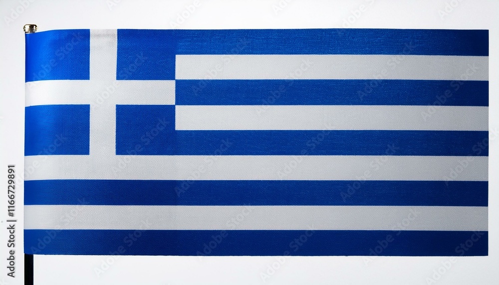 The horizontal blue and white striped flag of Greece with a white cross in the corner, on white. The horizontal blue and white striped flag of Greece with a white cross in the corner, on white.