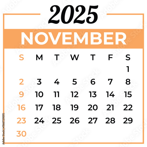 November 2025 Calendar template illustration photo