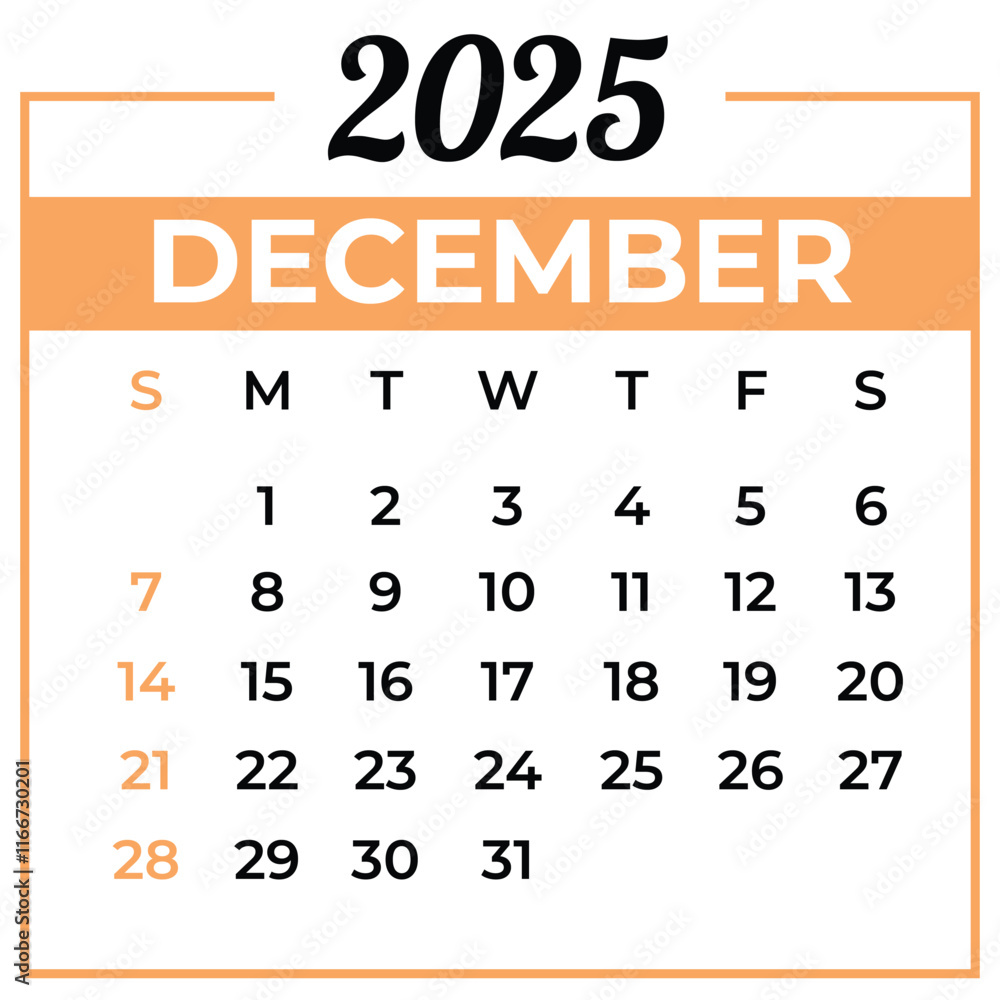 December 2025 Calendar template illustration December 2025 Calendar template illustration