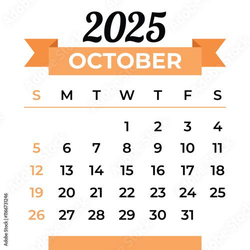 October 2025 Calendar template illustration photo