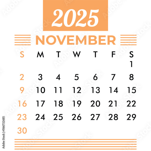 November 2025 Calendar template illustration photo