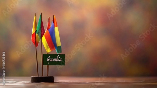 Gambia's neighboring flags miniature display with a blurred background photo