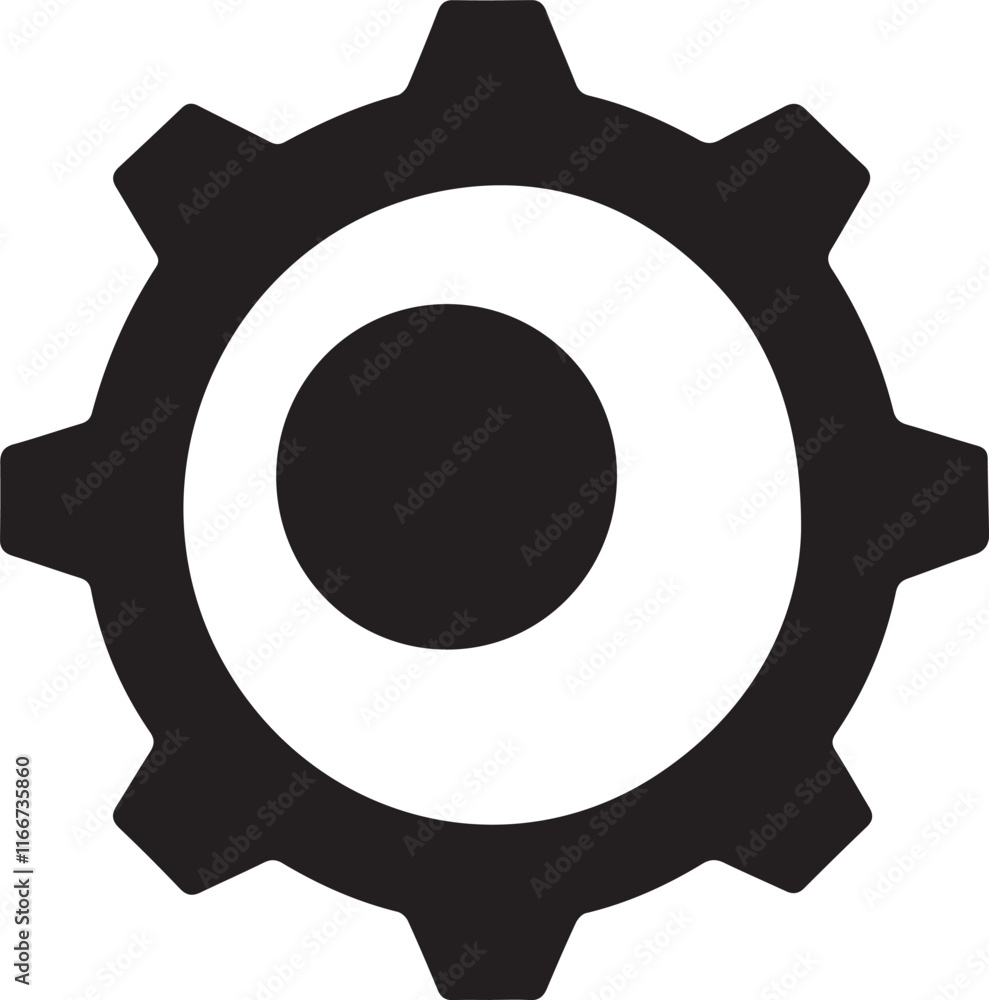 Simple black gear icon, perfect for tech or industrial themes Simple black gear icon, perfect for tech or industrial themes