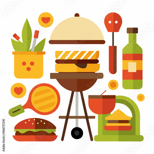 Summer Barbecue Icons: Grill, Burgers, and Picnic Essentials photo