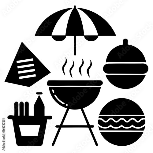 Summer Barbecue Icons: Grill, Burgers, and Picnic Essentials