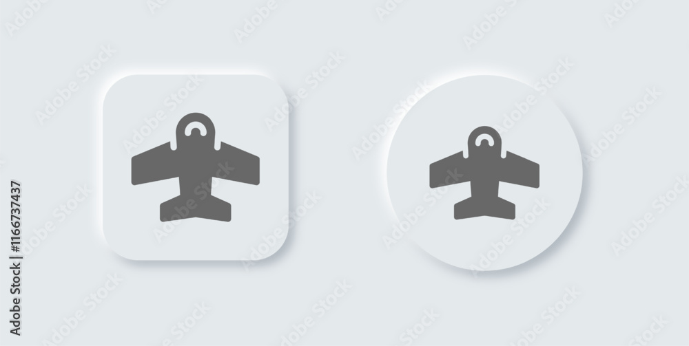 Obraz premium Aviation solid icon in neomorphic design style. Airplane signs vector illustration.