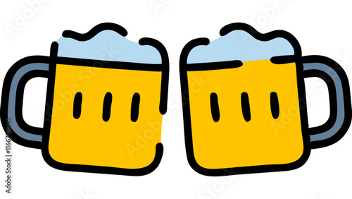Two mugs of beer with foam on white background, vector illustration