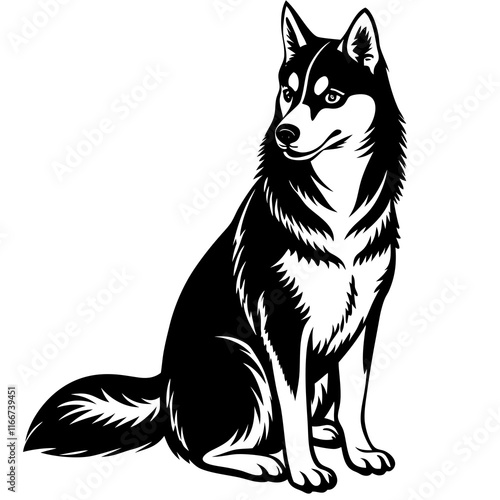 Siberian husky Dog black silhouette vector, Simple silhouette Design vector icon with white background