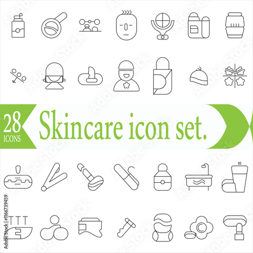  Skin care icon set. Wellness and body spa anti-aging, pore tightening, cosmetology, spa treatments, massage, hyaluronic acid, serum, line icon collection. Cosmetics services and Spa line icons ve