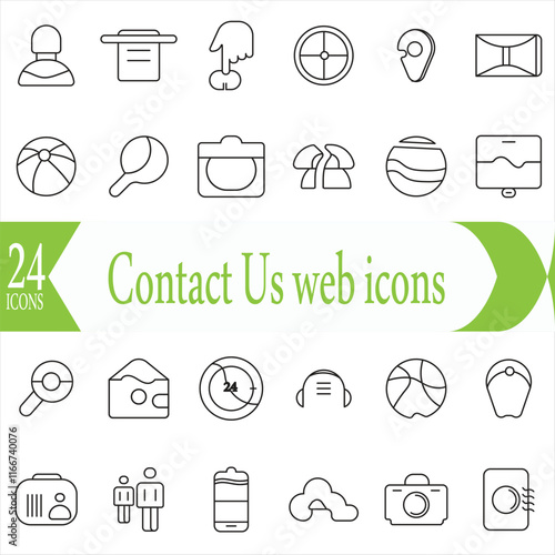  Contact Us web icons in line style. Web and mobile icon. Chat, support, message, phone. Vector illustration