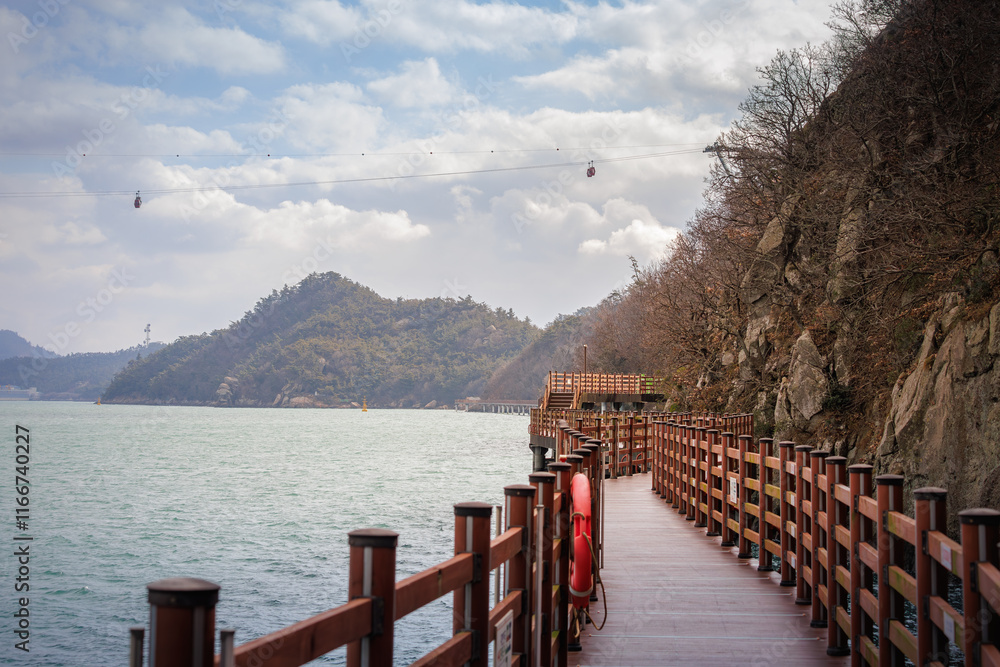 Obraz premium Gohado island Sea Deck Road and Sea Cable Car Scenery