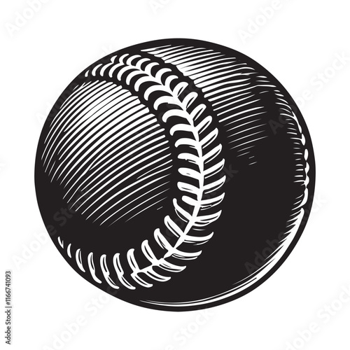 Softball Silhouette Vector Illustration, Solid White Background.