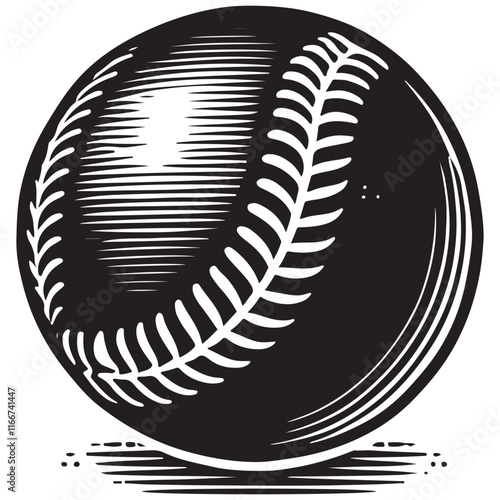 Softball Silhouette Vector Illustration, Solid White Background.