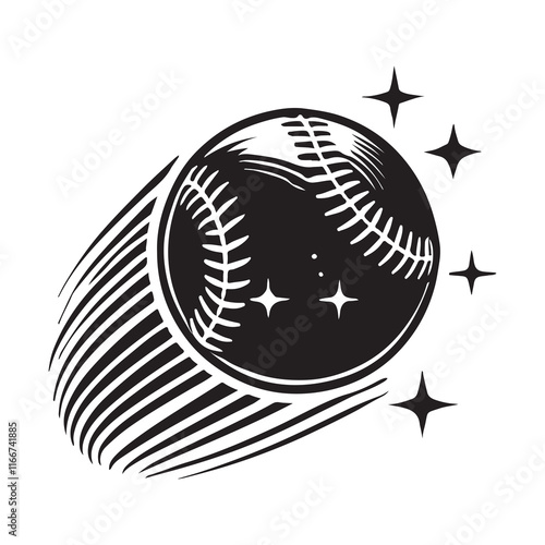 Softball Silhouette Vector Illustration, Solid White Background.